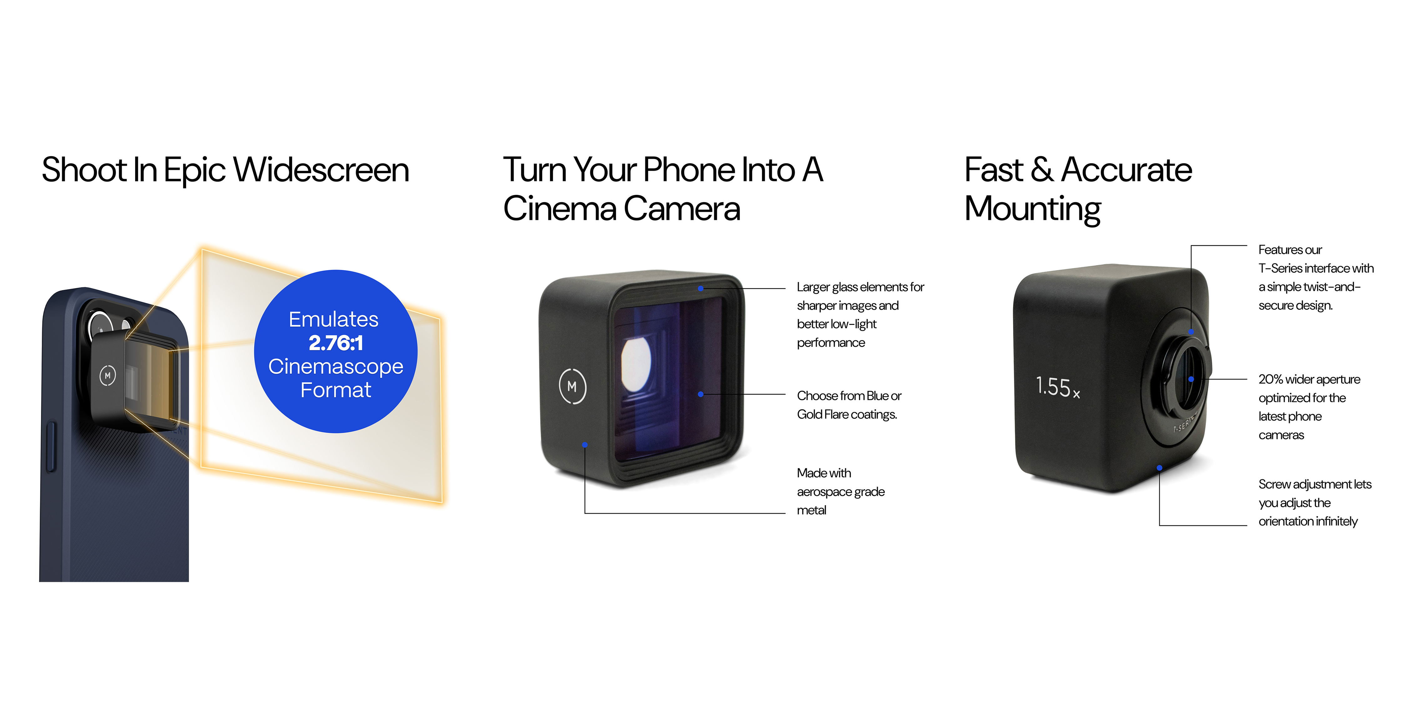 Moment T-Series Anamorphic Mobile Lens - 1.55x - Blue Flare