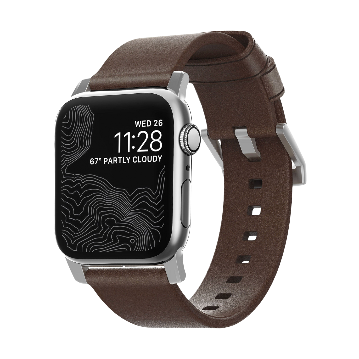Nomad Modern Band with Horween Leather - 46/49mm - Silver Hardware - Brown