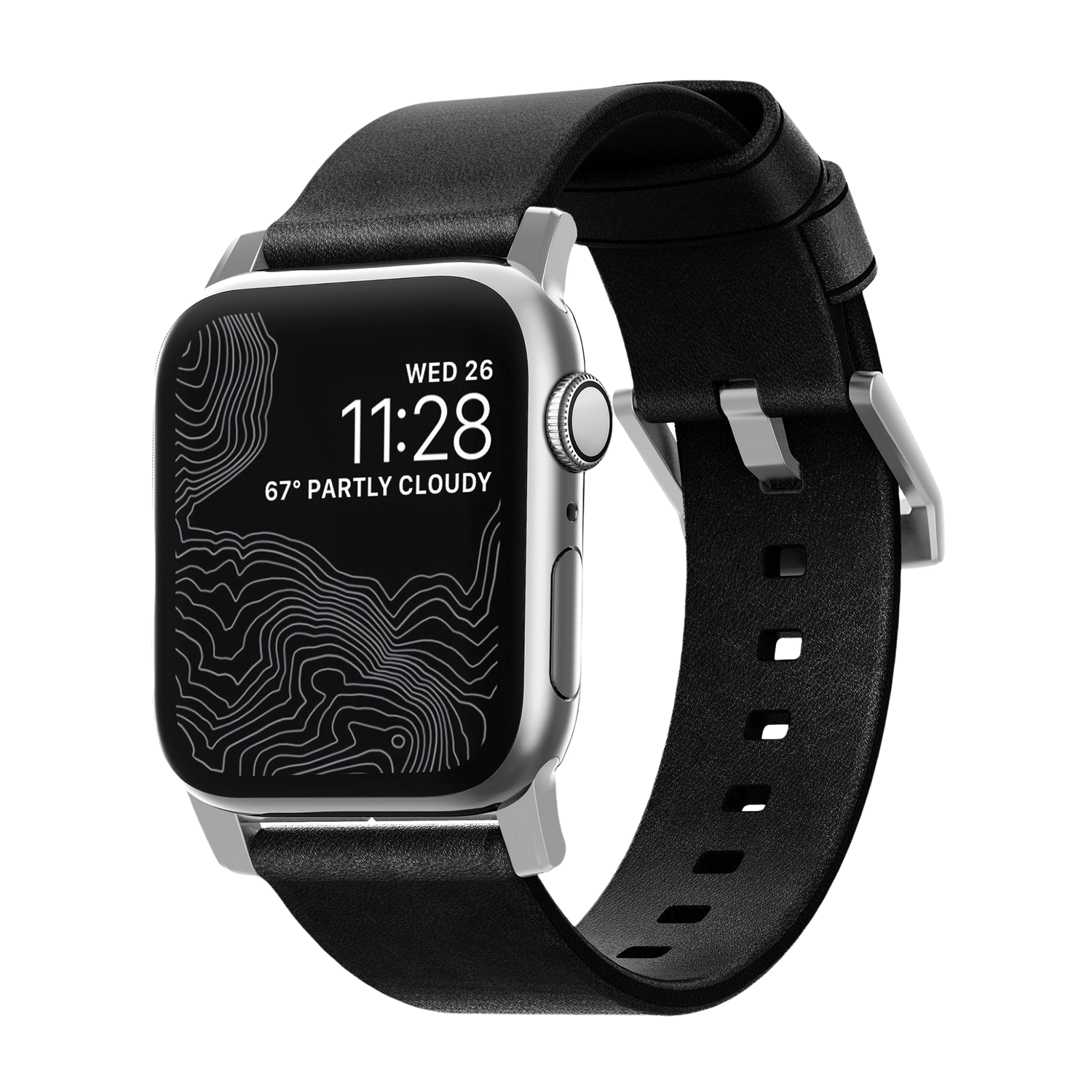 Nomad Modern Band with Horween Leather - 46/49mm - Silver Hardware - Black
